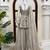 Pearl grey tabby silk blend foil work suit set