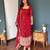 Ruby red embroidered faux georgette straight suit set