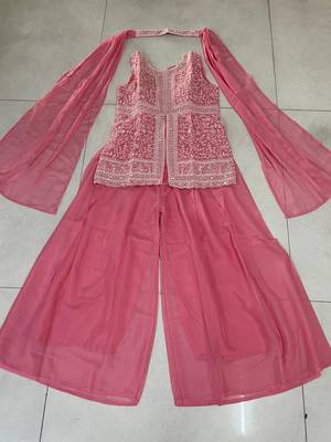 Pink faux georgette readymade sharara salwar suit collection 4