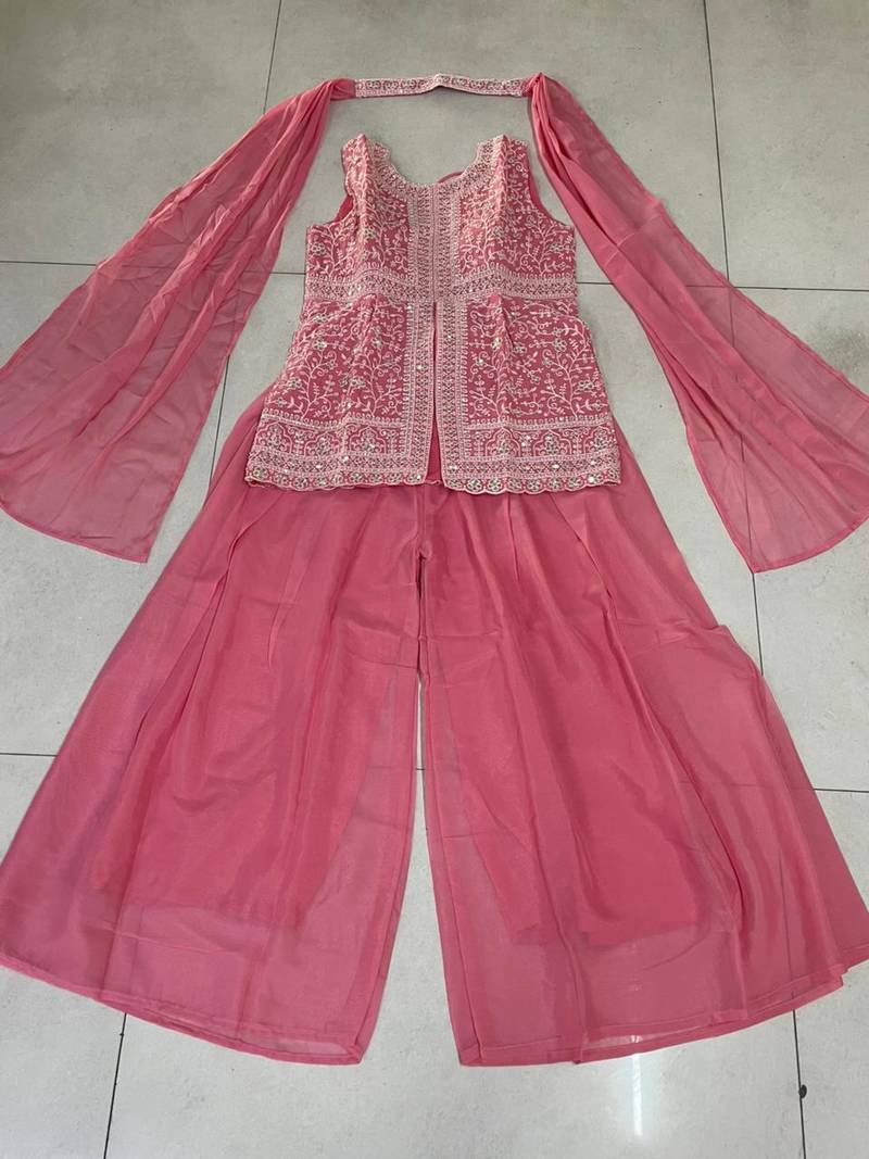 Pink faux georgette readymade sharara salwar suit collection