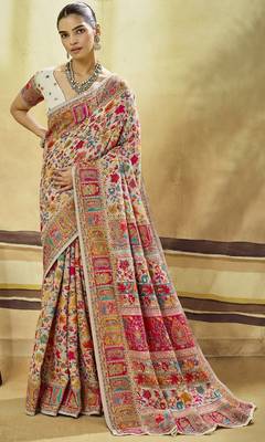 White hand woven  munga cotton blend saree with blouse 1