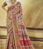 White hand woven  munga cotton blend saree with blouse