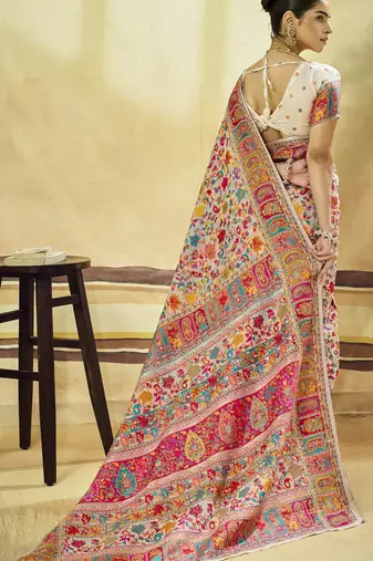 White hand woven  munga cotton blend saree with blouse