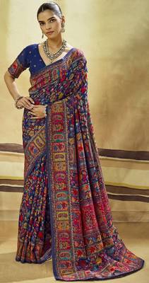 Blue hand woven  munga cotton blend saree with blouse 1
