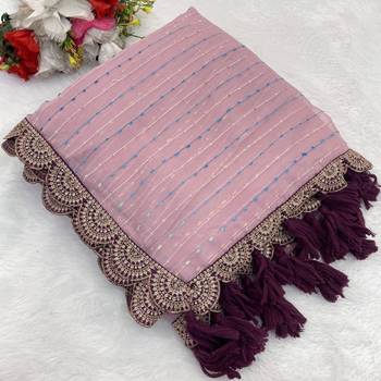 Onion Pink Color Embroidery lace border Tissue Net Saree 2