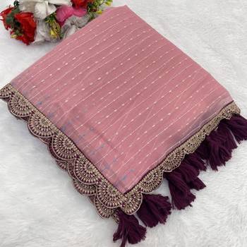 Pink Color Embroidery lace border Tissue Net Saree 2