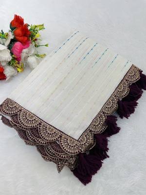 White Color Embroidery lace border Tissue Net Saree 2