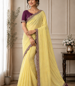 Yellow Color Embroidery lace border Tissue Net Saree