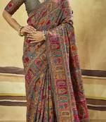 Grey hand woven  munga cotton blend saree with blouse