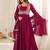 Women's wine magenta roman silk chanderi embroidered anarkali gown with jacket, dupatta and pant set
