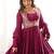 Women's wine magenta roman silk chanderi embroidered anarkali gown with jacket, dupatta and pant set