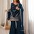 Women's deep teal blue embroidered crunchy silk kurta bell bottom pant set with dupatta