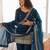 Women's deep teal blue embroidered crunchy silk kurta bell bottom pant set with dupatta