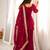 Women's maroon embroidered crunchy silk kurta bell bottom pant set with designer dupatta