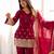 Women's maroon embroidered crunchy silk kurta bell bottom pant set with designer dupatta