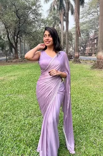 Lavender Color beutiful  handwork lace Silk Blend Saree