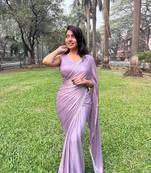 Lavender Color beutiful  handwork lace Silk Blend Saree