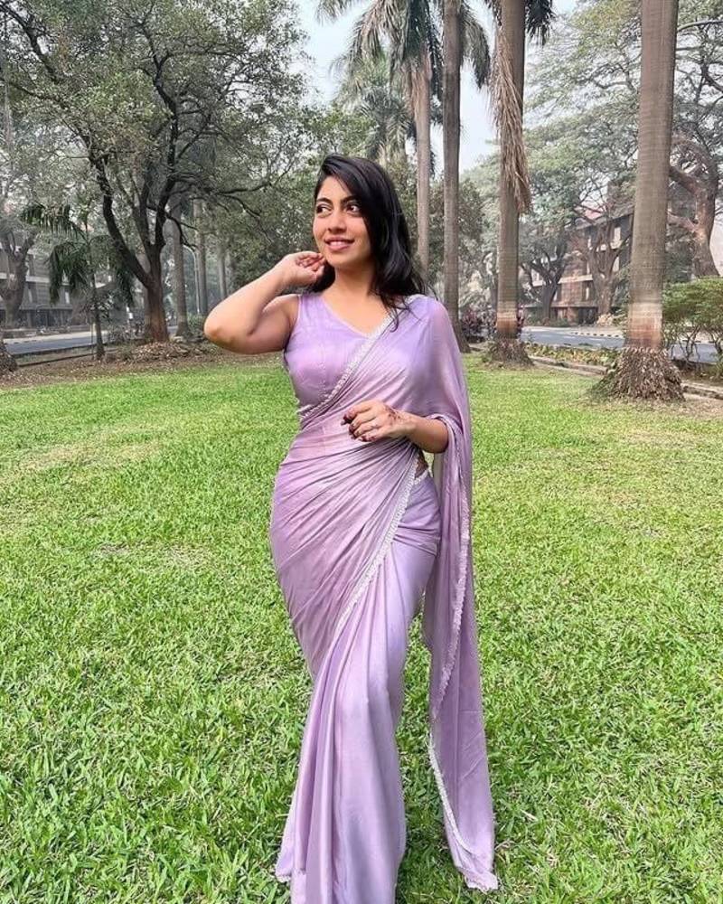 Lavender Color beutiful  handwork lace Silk Blend Saree