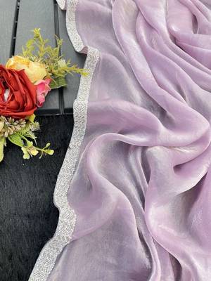 Lavender Color beutiful  handwork lace Silk Blend Saree 3