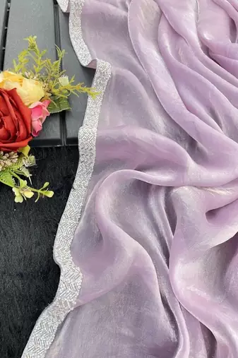 Lavender Color beutiful  handwork lace Silk Blend Saree