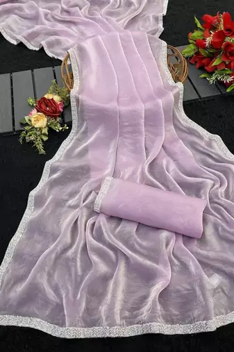 Lavender Color beutiful  handwork lace Silk Blend Saree