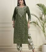 Bandhani Printed Regular Mirror Work  Cotton Kurta with Trouser