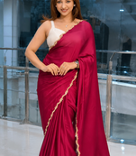 Red Color Handmades Diamond Silk Blend Saree