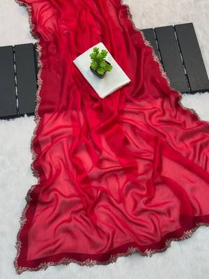 Red Color Handmades Diamond Silk Blend Saree 3