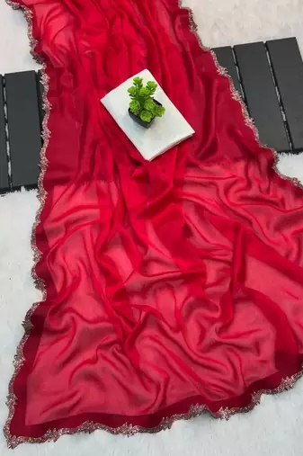 Red Color Handmades Diamond Silk Blend Saree