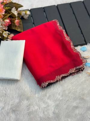 Red Color Handmades Diamond Silk Blend Saree 4