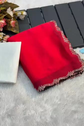 Red Color Handmades Diamond Silk Blend Saree