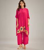 Rani pink embroidered crepe kaftan set