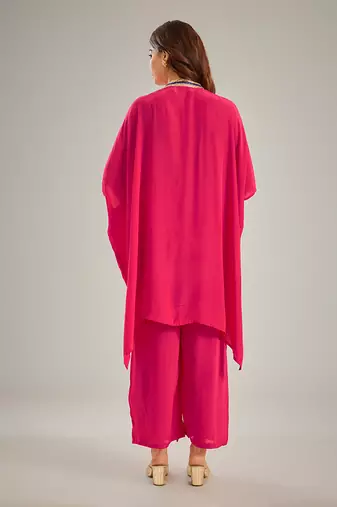 Rani pink embroidered crepe kaftan set