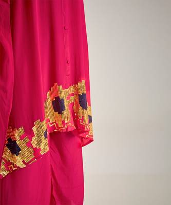 Rani pink embroidered crepe kaftan set 4