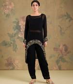 Black embroidered georgette co ord set
