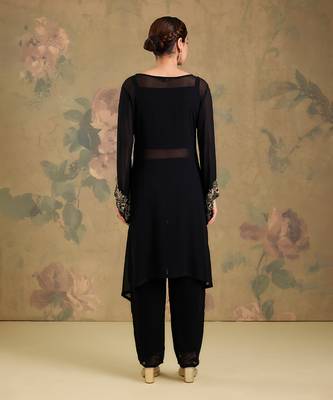 Black embroidered georgette co ord set 2