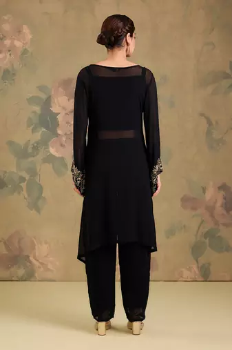 Black embroidered georgette co ord set