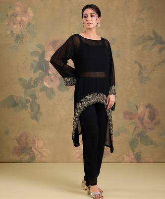 Black embroidered georgette co ord set 3