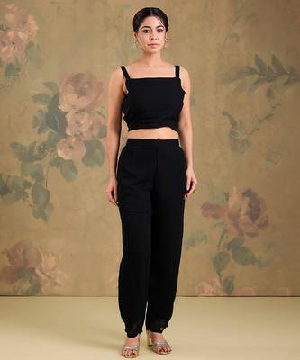 Black embroidered georgette co ord set 4