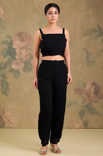 Black embroidered georgette co ord set