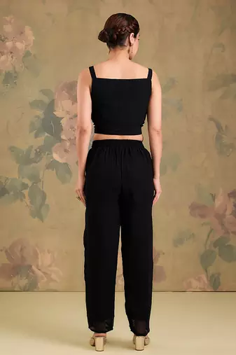 Black embroidered georgette co ord set