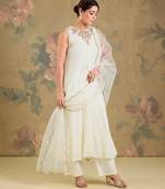 Ivory embroidered chinon cotton anarkali set