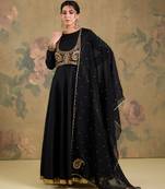 Black embroidered silk anarkali set