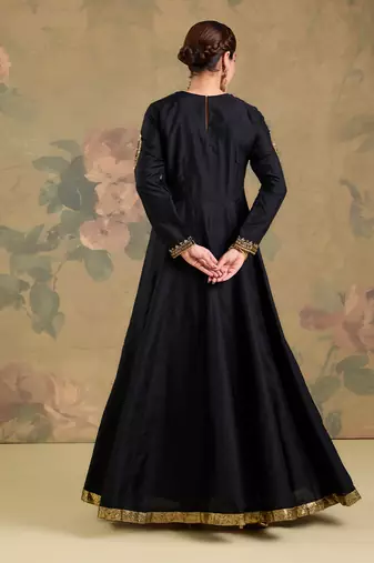 Black embroidered silk anarkali set