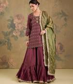 Mauve pink embroidered tissue sharara set