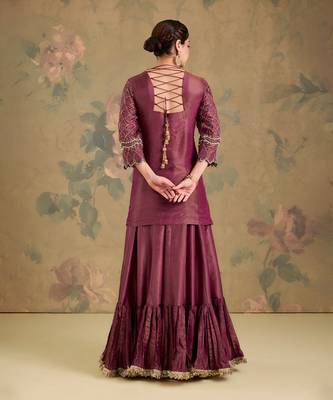 Mauve pink embroidered tissue sharara set 2