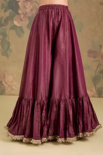 Mauve pink embroidered tissue sharara set