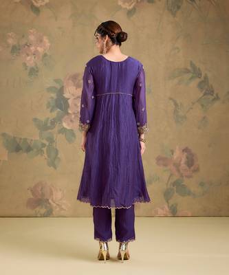 Purple embroidered mul chanderi anarkali set 2