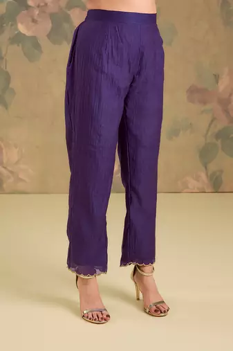 Purple embroidered mul chanderi anarkali set
