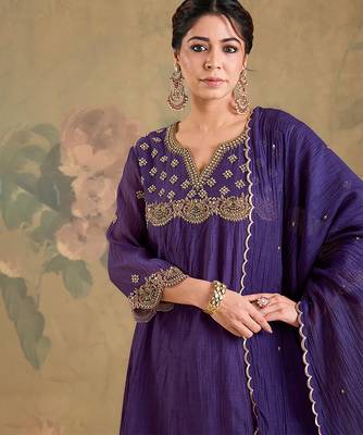 Purple embroidered mul chanderi anarkali set 5